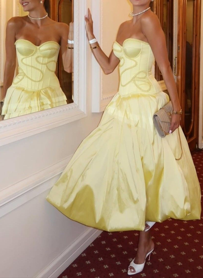 Elegant Sweetheart Neck Yellow Satin A Line Party Dress Long Evening Gown