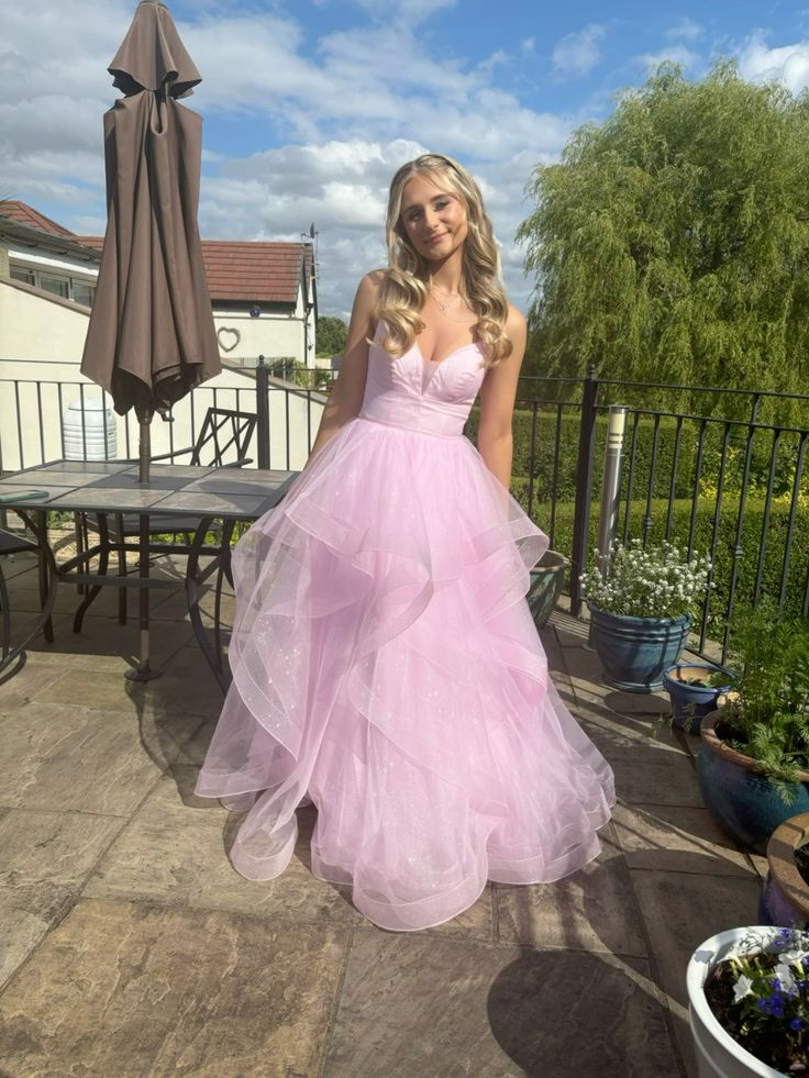 Pretty Pink Tulle Layered Prom Dress A Line Spaghetti Straps Party Evening Dress