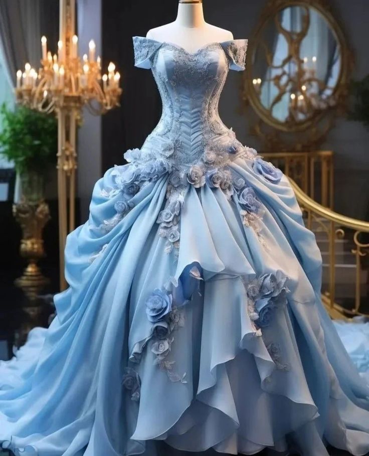 A-Line Blue Ball Gown Tulle Long Prom Dress, Evening Formal Dress - FashionDia