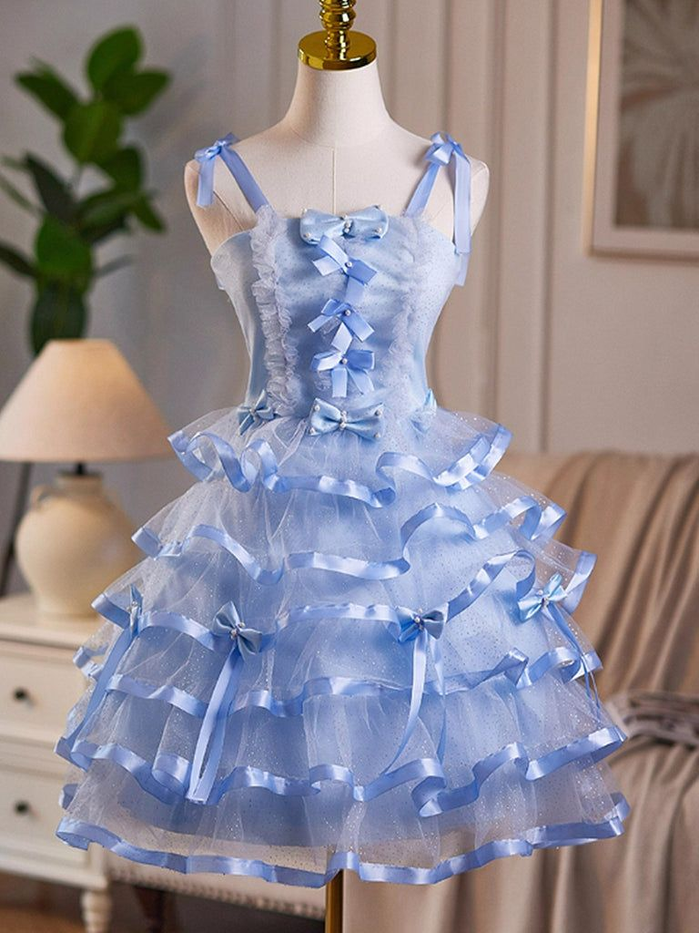 Light Blue Sweetheart Layers Homecoming Dress Light Blue Short Party Dress