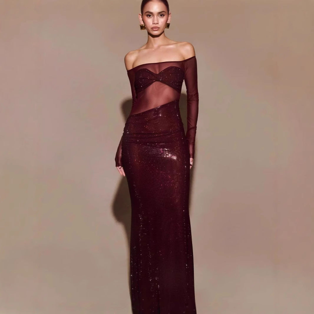 Chic One-Shoulder Rhinestone Fitted Prom Dress - View 2 | VelvetHem