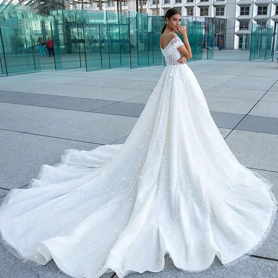 Sexy Sweetheart Lace Wedding Dresses Women's V-neck Decal Princess Wedding Formal Party 2023 Off Shoulder Beaded Romantic Bridal (ZD14157)