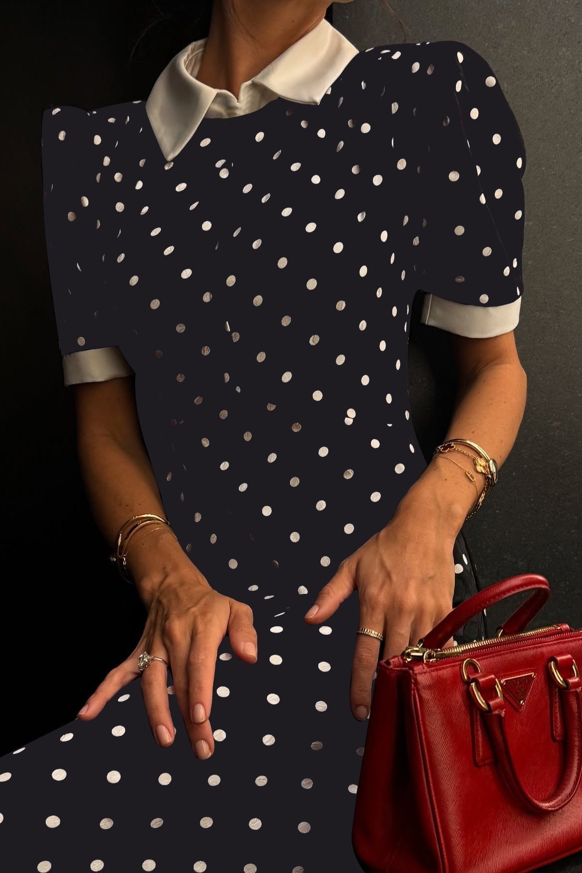 Polka Dot Color Block Waist Cinching Maxi Dress - View 4 | VelvetHem