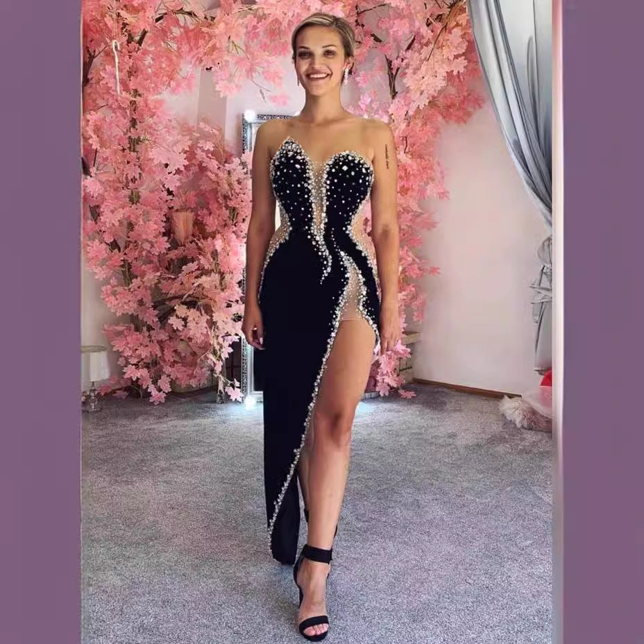 Sexy Strapless Beaded Bodycon Dress Party Prom Dress - View 3 | VelvetHem