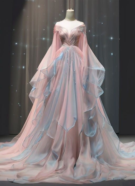 Ball Gown Off The Shoulder Pink Chiffon Long Prom Dress Evening Dresses