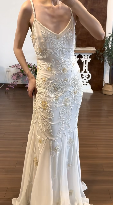 Beading White Vintage Prom Party Dress Evening Dress Birthday Outfit - FashionDia