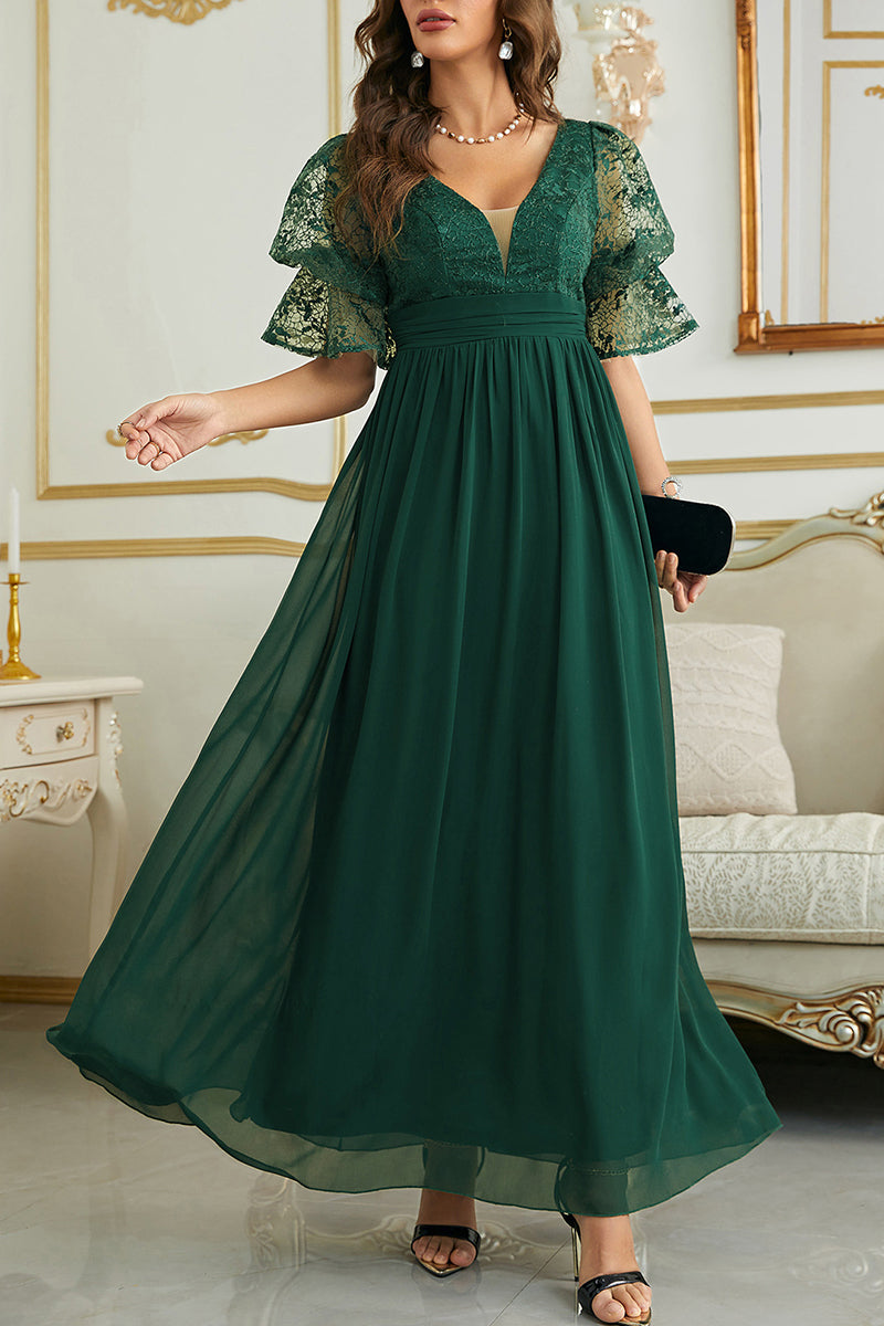 Celebrities Elegant Solid Lace V Neck Evening Dress Dresses - View 7 | VelvetHem