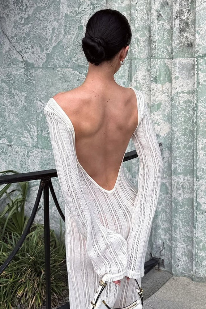 Fitted Backless Cut Out Flared Sleeve Sweater Dress - View 3 | VelvetHem