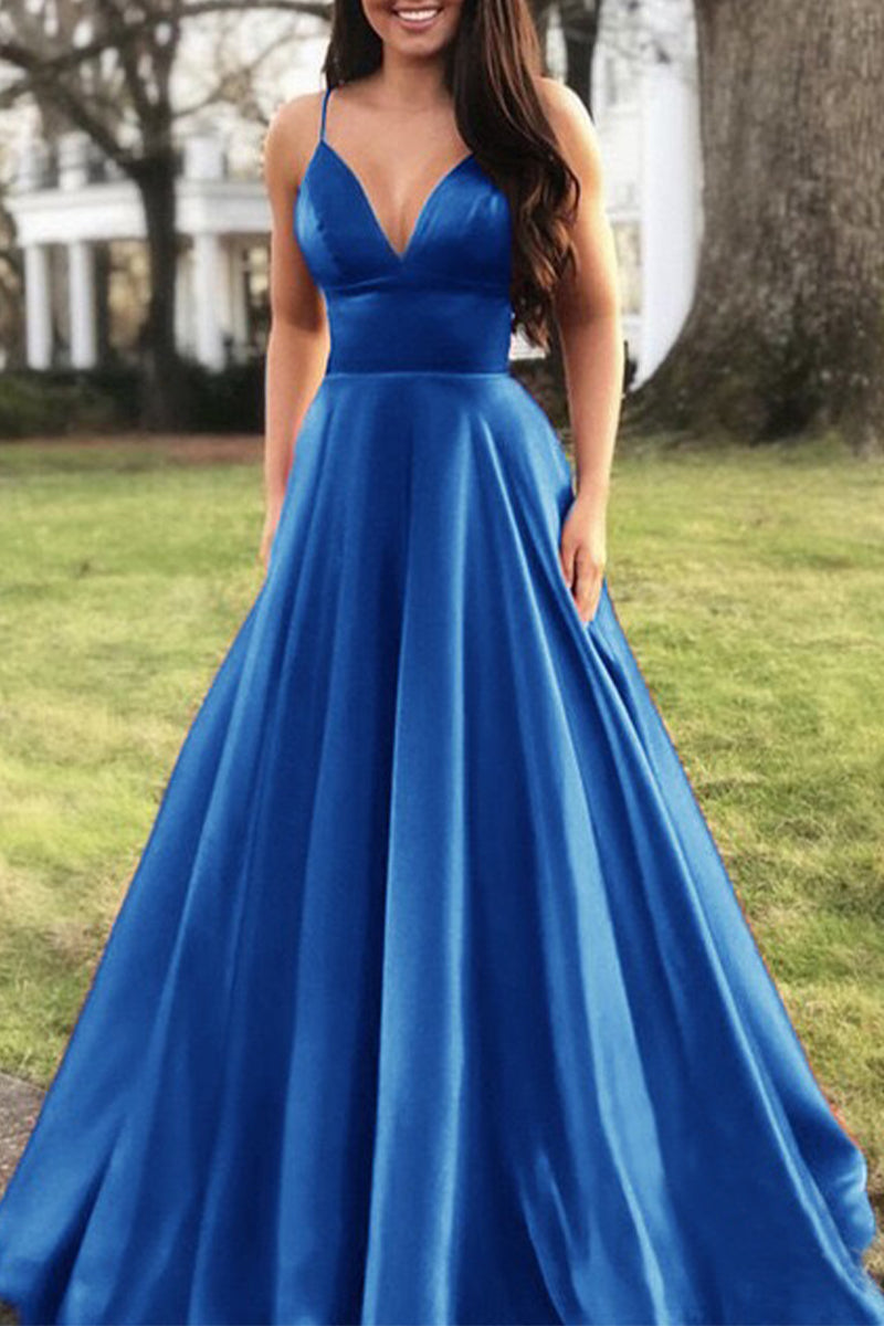 Elegant Formal Solid Solid Color V Neck Evening Dress Dresses(5 Colors) - View 5 | VelvetHem