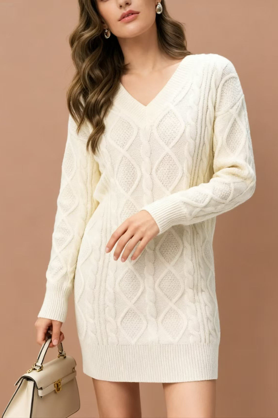 V Neck Cable Knit Work Dress - View 8 | VelvetHem