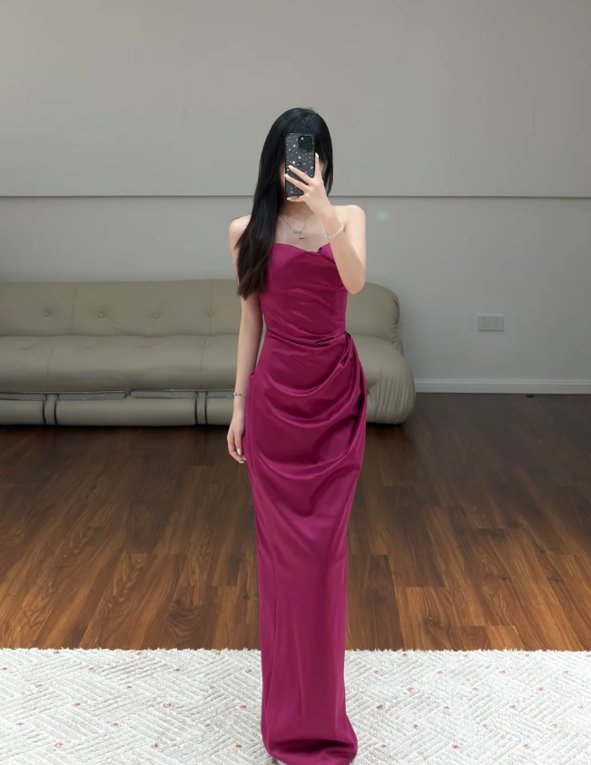 Fuchsia Prom Party Dress Birthday Dress Evening Dress