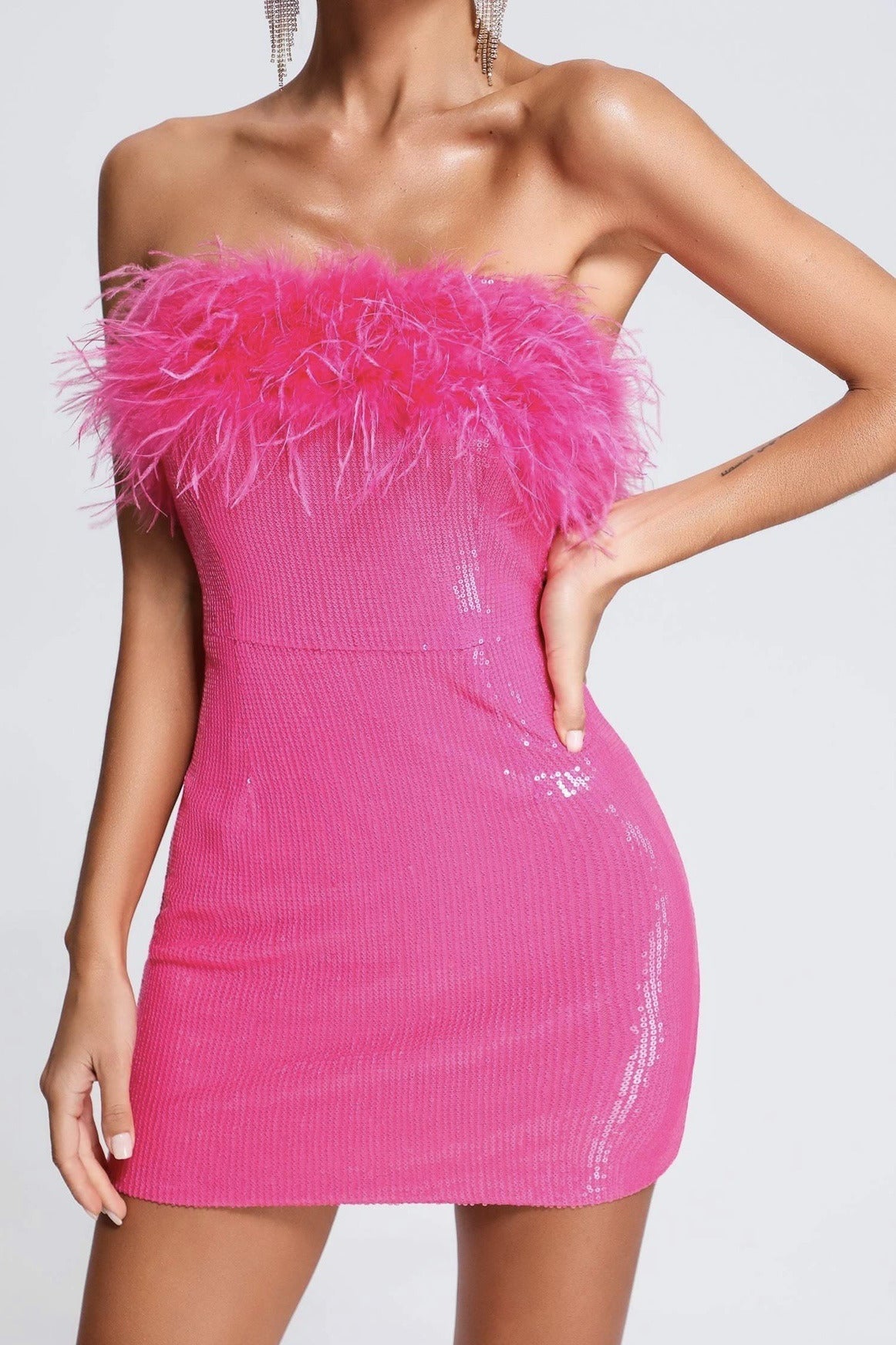 Premium Sequin Faux Fur Dress for Modern Fashion Wear Boutique Fashion Style