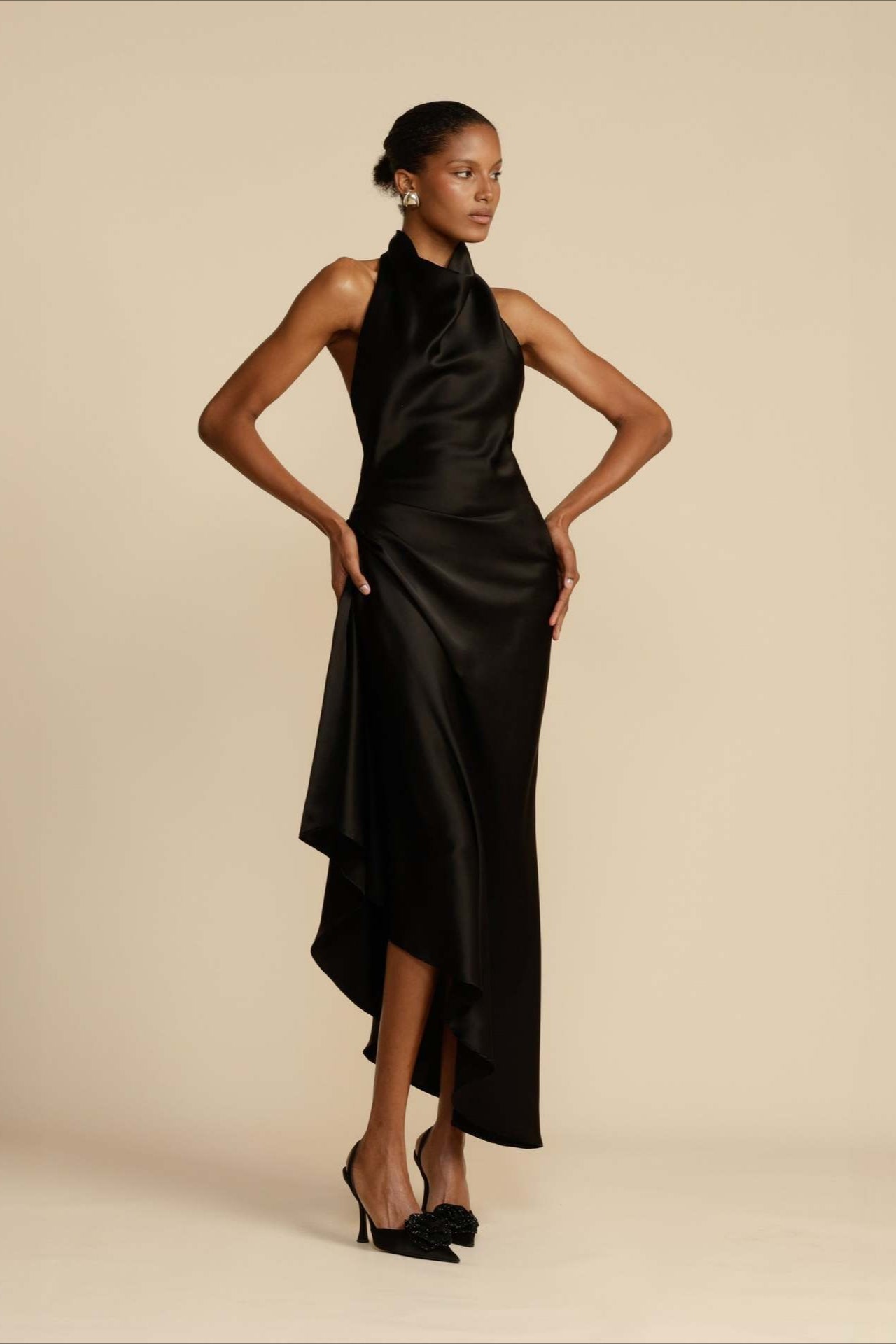 Elegant Satin Slit Contemporary Dress for Comfort Fit Design