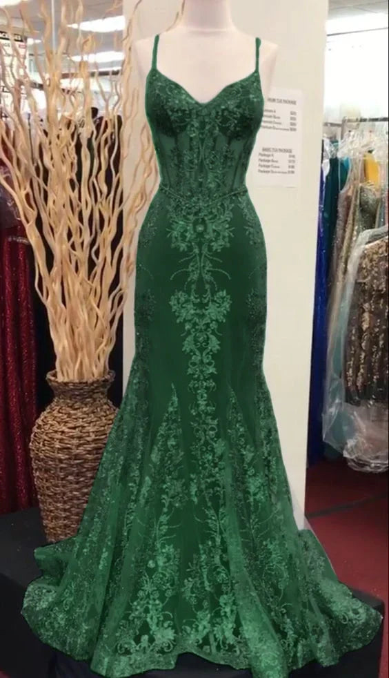 Charming V-Neck Lace Mermaid Prom Dress Long Evening Dress - View 6 | FashionDia