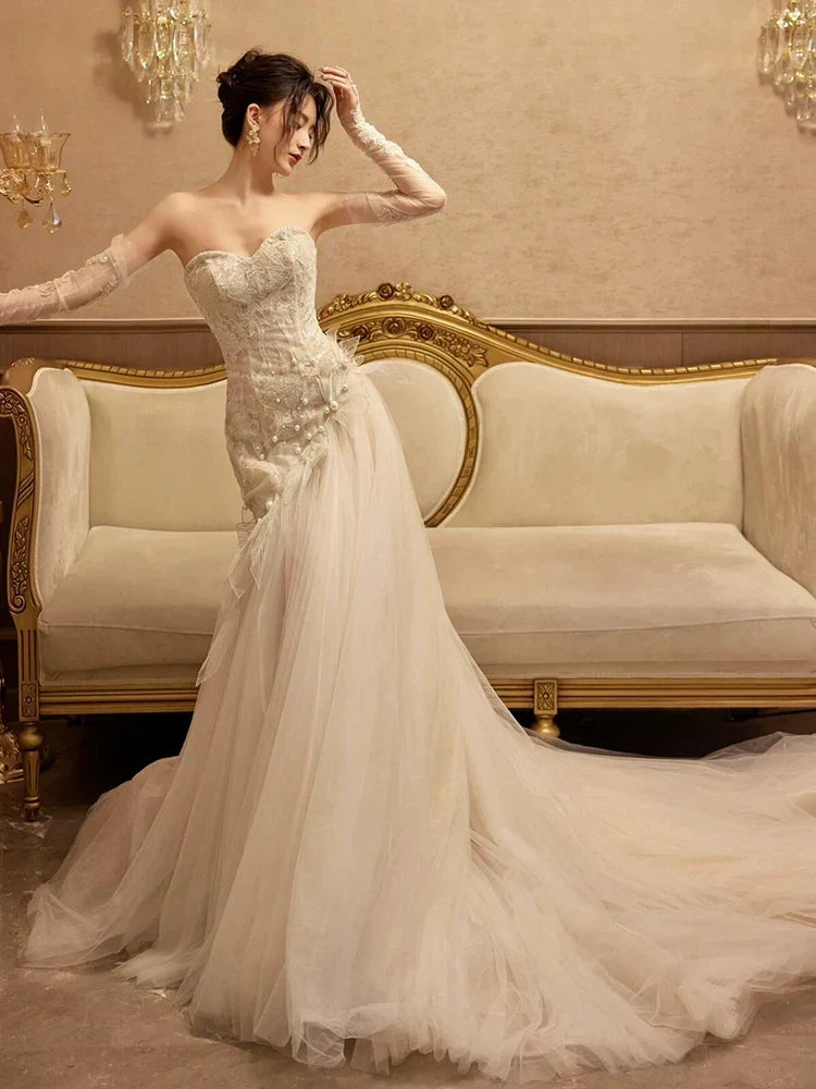 Sexy Mermaid Long Wedding Dress Evening Party Dresses - FashionDia