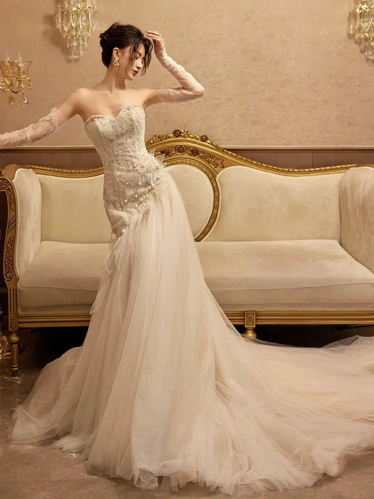 Sexy Mermaid Long Wedding Dress Evening Party Dresses    fg7702