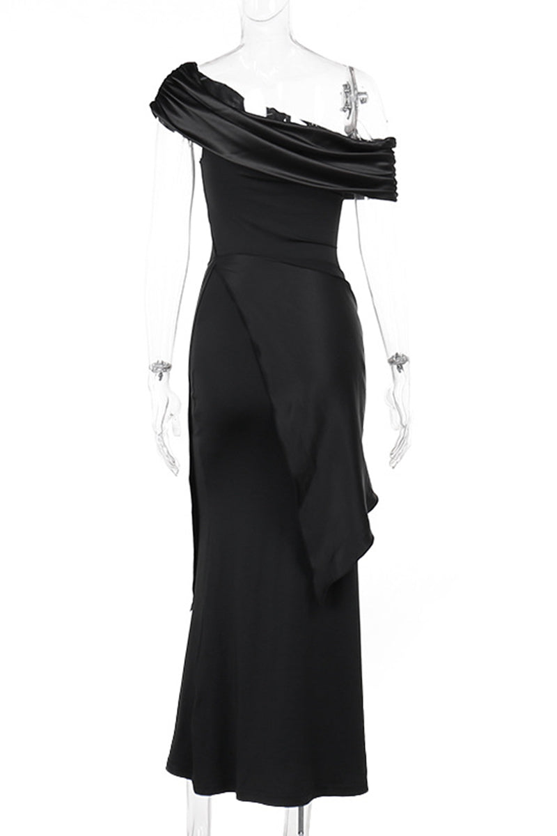 Sexy Formal Solid Mesh Oblique Collar Evening Dresses - View 10 | VelvetHem