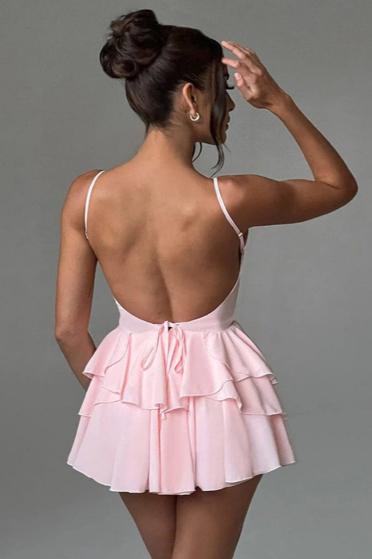 Spaghetti Strap Ruffle Dress with Relaxed Fit and Layered Outfit Styling
