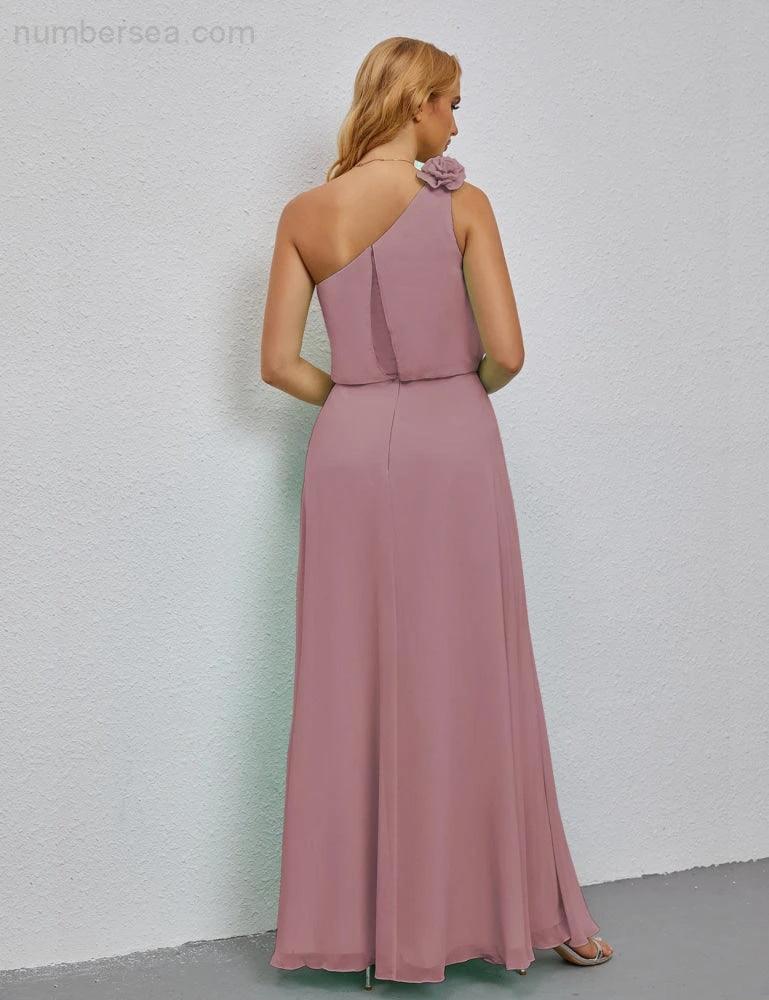 Ruffled One Shoulder Sleeveless Long Bridesmaid Dresses A-line Formal Evening Gown Side Split 28080 (ZD17018)