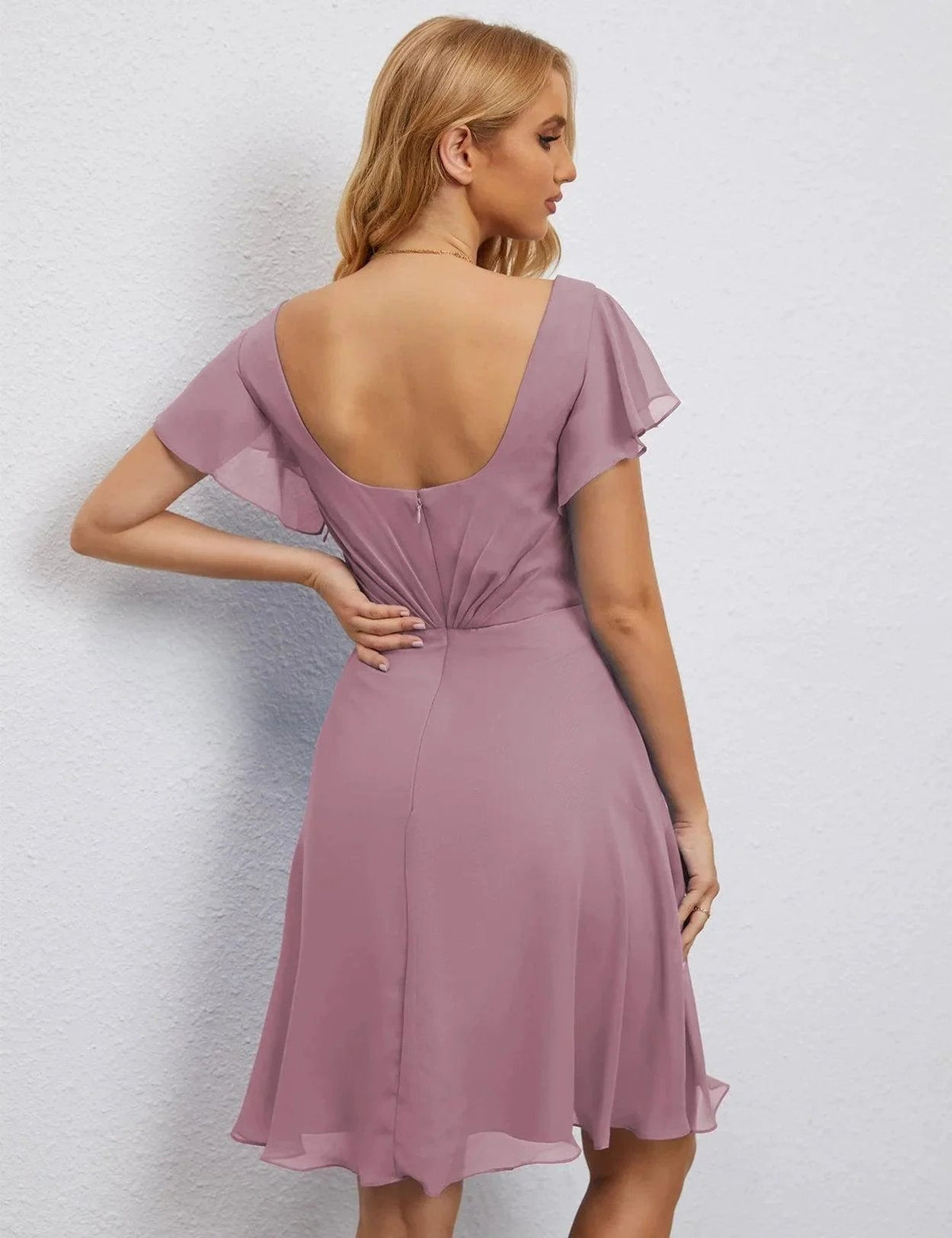 ZapDress U Back Homecoming Dress Formal Prom Dress Knee Length Short Sleeves Cocktail Party Dress 28077 (ZD16953)
