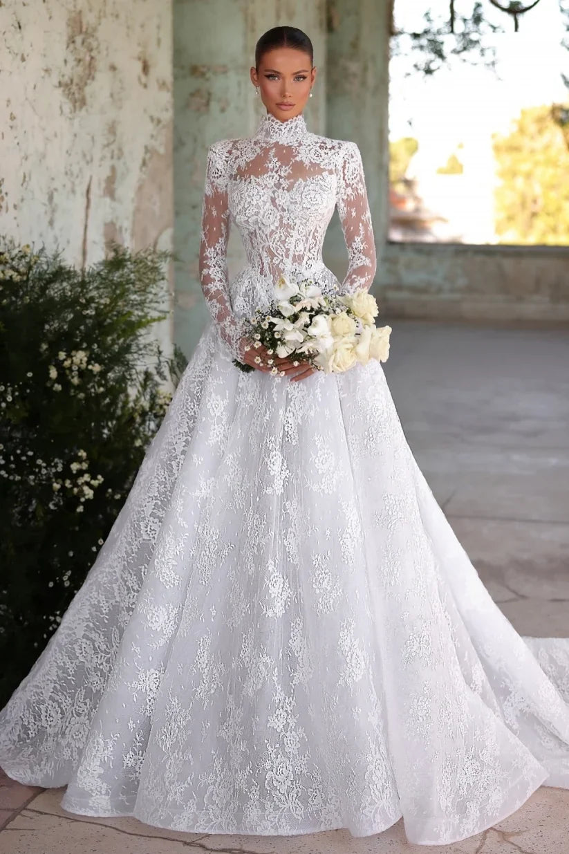 Designer Wedding Dresses A Line Lace Wedding Dresses With Sleeves (ZD17409) - VelvetHem