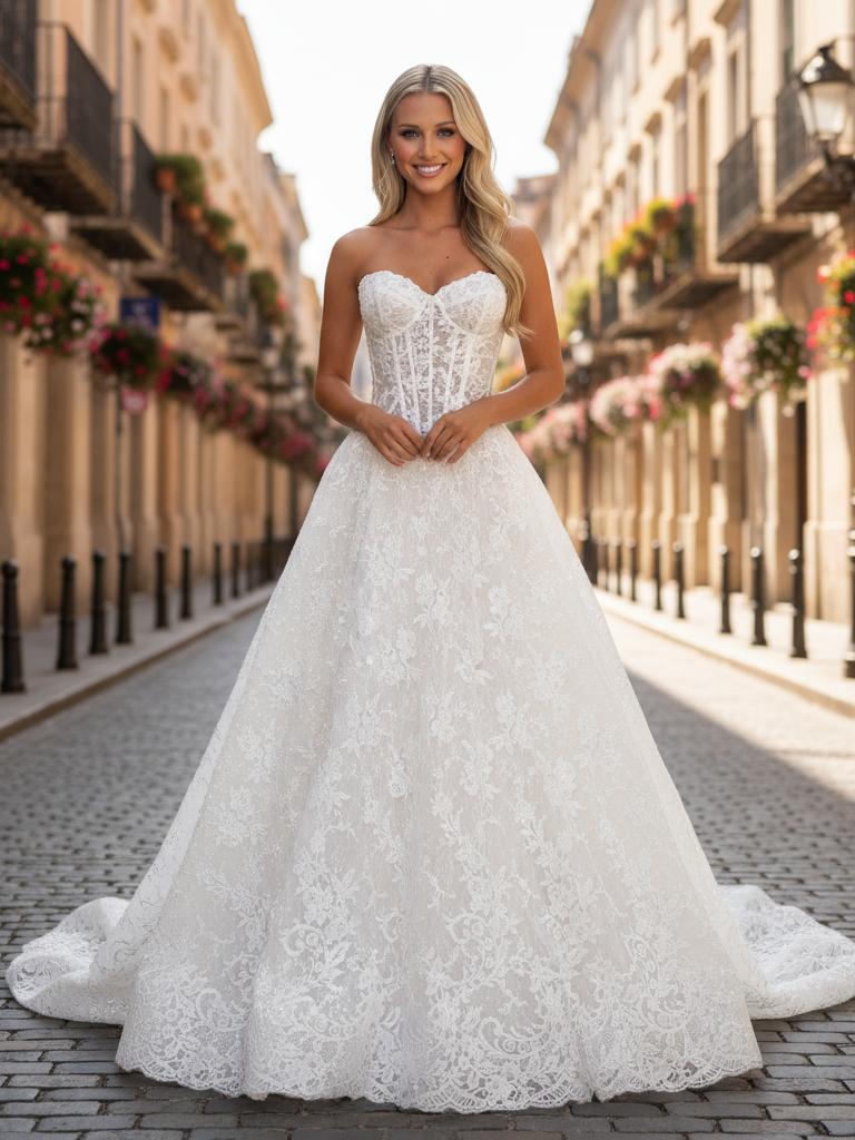 Romantic Sweetheart Neck Corset Lace A-Line Bridal Wedding Gown