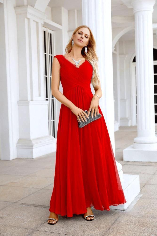 Ladies Chiffon V Neck Sleeveless Floor Length Bridesmaid Evening Dress Wedding Party Evening Dress 28126 by numbersea