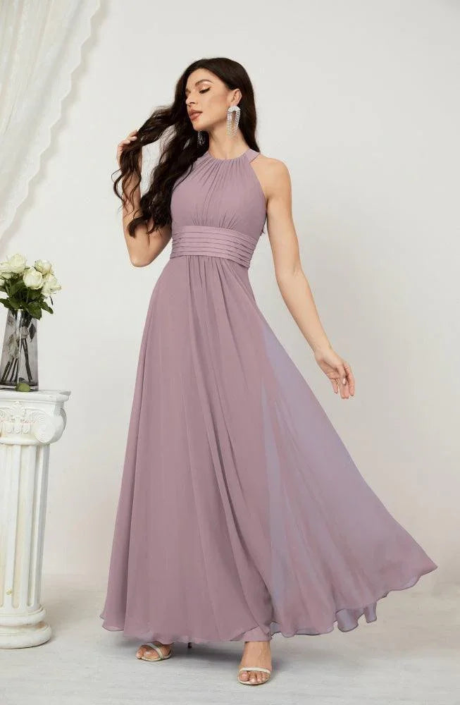 Numbersea Formal Party Gown Dress Chiffon Halter Long Sleeveless Bridesmaid Dresses 2802 by numbersea