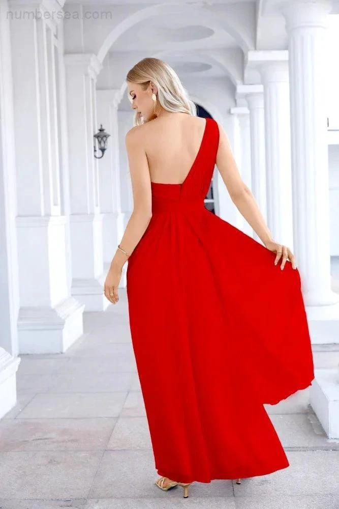 Ladies Chiffon One Shoulder Bridesmaid Evening Dress Wedding Party Evening Dress 28133 (ZD17003)