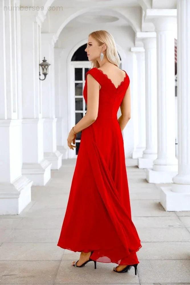 Ladies Chiffon V Neck Sleeveless Floor Length Bridesmaid Evening Dress Wedding Party Evening Dress 28126 (ZD16989)