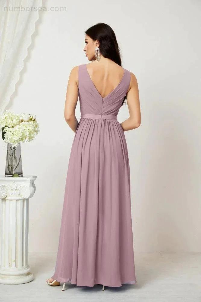 Women's Chiffon Long Bridesmaid Dresses A line Sleeveless Formal Prom Gown for Evening Party Homecoming Dresses 2808 (ZD16947)