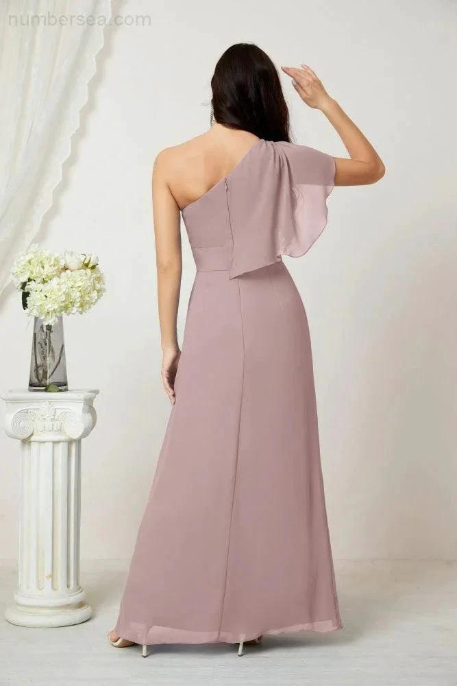 ZapDress  Chiffon Ruffled One Shoulder Long Bridesmaid Dresses A-line Formal Evening Gown Side Split 2809 (ZD17049)