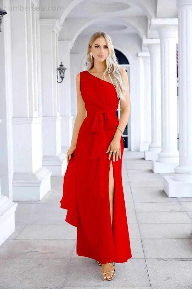Ladies Chiffon One Shoulder Bridesmaid Evening Dress Wedding Party Evening Dress 28133 (ZD17003)