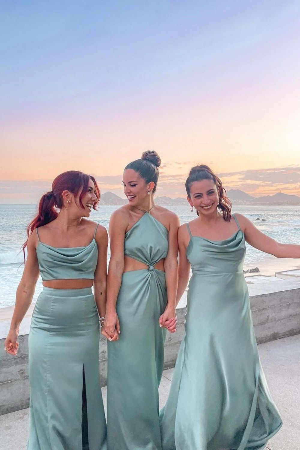 Simple Spaghetti Straps or Halter Mint Green Long Bridesmaid Dress