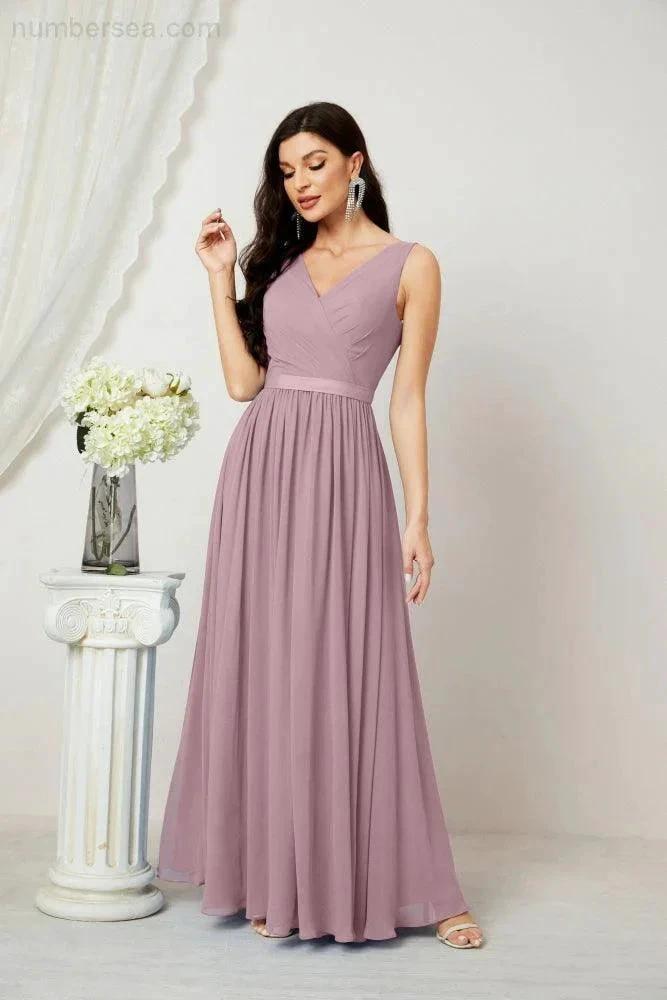Women's Chiffon Long Bridesmaid Dresses A line Sleeveless Formal Prom Gown for Evening Party Homecoming Dresses 2808 (ZD16947)