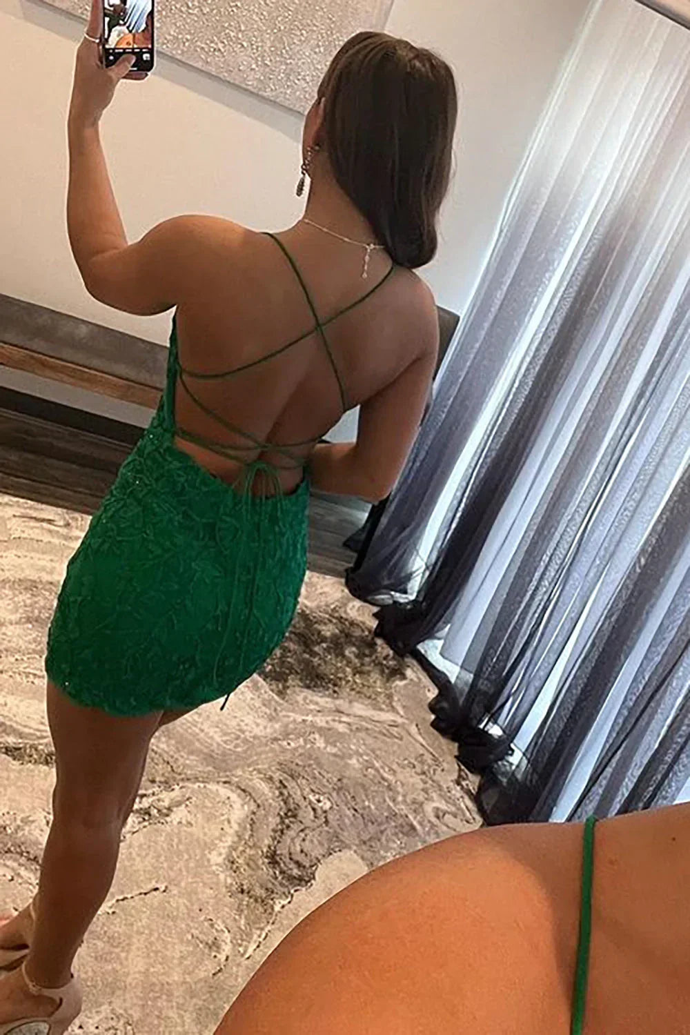 Sheath Spaghetti Straps Purple Short Homecoming Dress with Appliques
