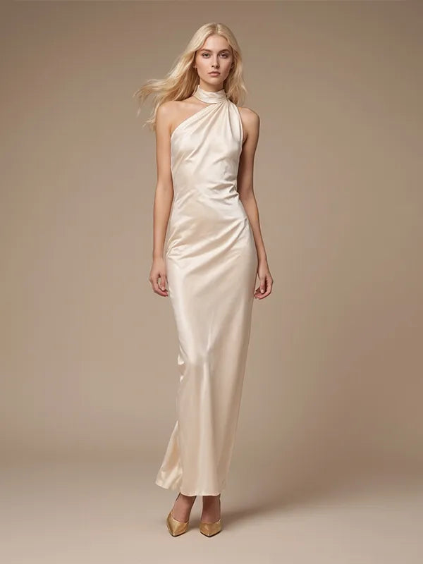 Party Dress Elegant Champagne Off-the-Shoulder Maxi Dress - FashionDia