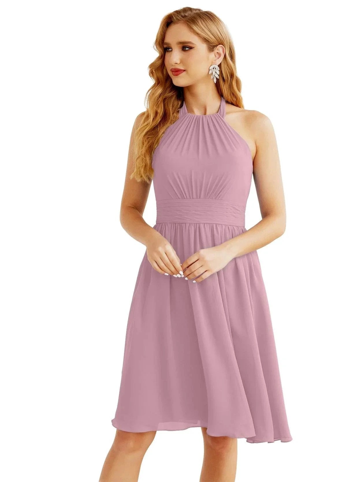 Numbersea Halter Chiffon Bridesmaid Dresses Short Sleeveless Formal Party Dress Open Back 28023 by numbersea