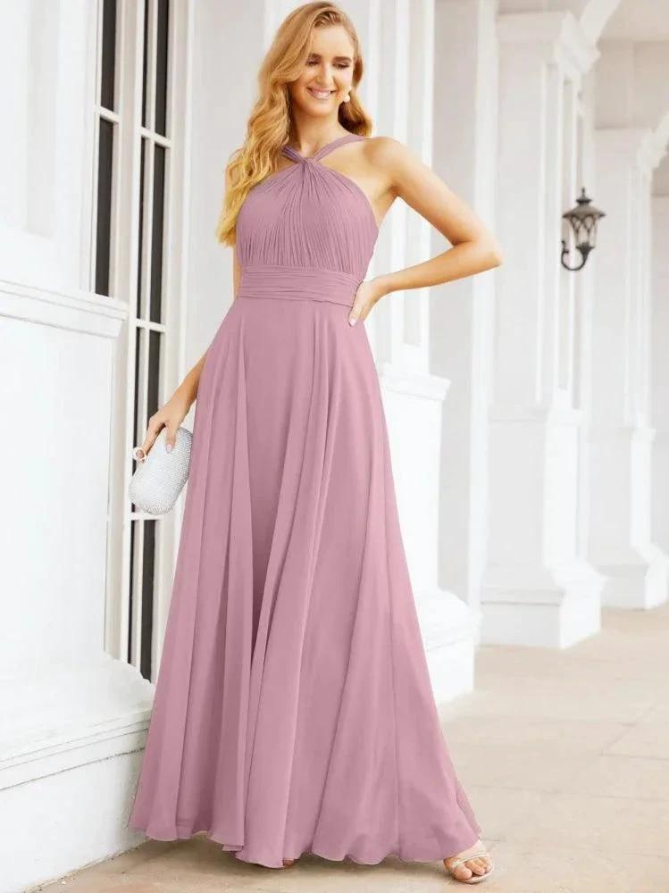 ZapDress Crisscross Halter Bridesmaid Dresses for Party Wedding Evening Prom Maxi Ball Gowns 28053 (ZD17037) - VelvetHem