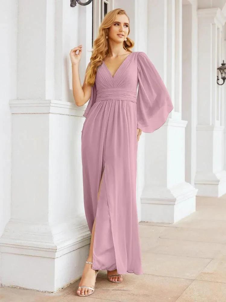 Numbersea Bridesmaid Dresses with Split for Wedding Party Flutter Sleeves 28045 by numbersea