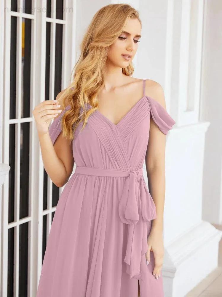 ZapDress Off The Shoulder Chiffon Bridesmaid Dress Long Formal Graduation Gown with Cowl Back 28069 (ZD17004)