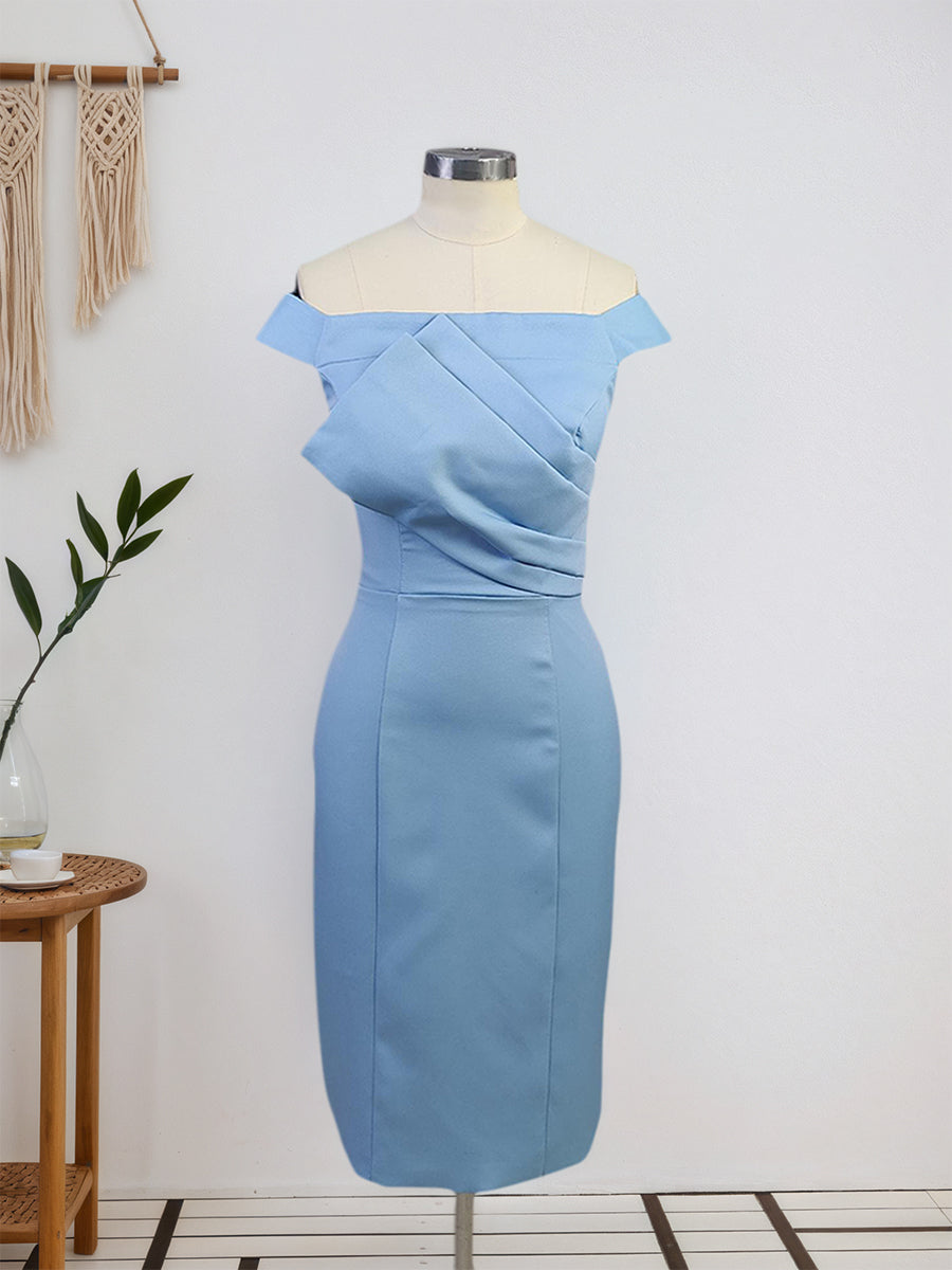 Blue Ruched Off-the-Shoulder Sheath Short Homecoming Dress - FashionDia