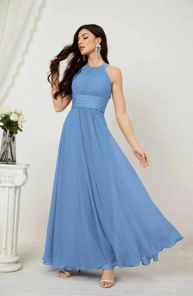 Numbersea Formal Party Gown Dress Chiffon Halter Long Sleeveless Bridesmaid Dresses 2802 by numbersea