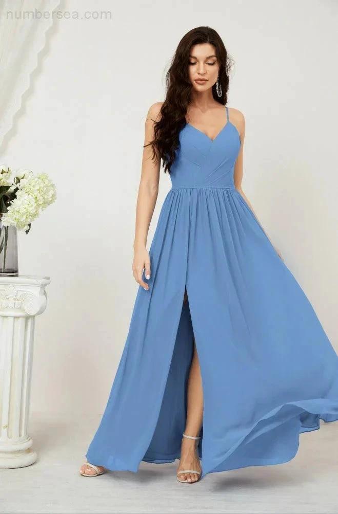 ZapDress  Neck Bridesmaid Dresses Chiffon Long Spaghetti A-line Formal Prom Gown for Wedding Party Evening 2801 (ZD16961)