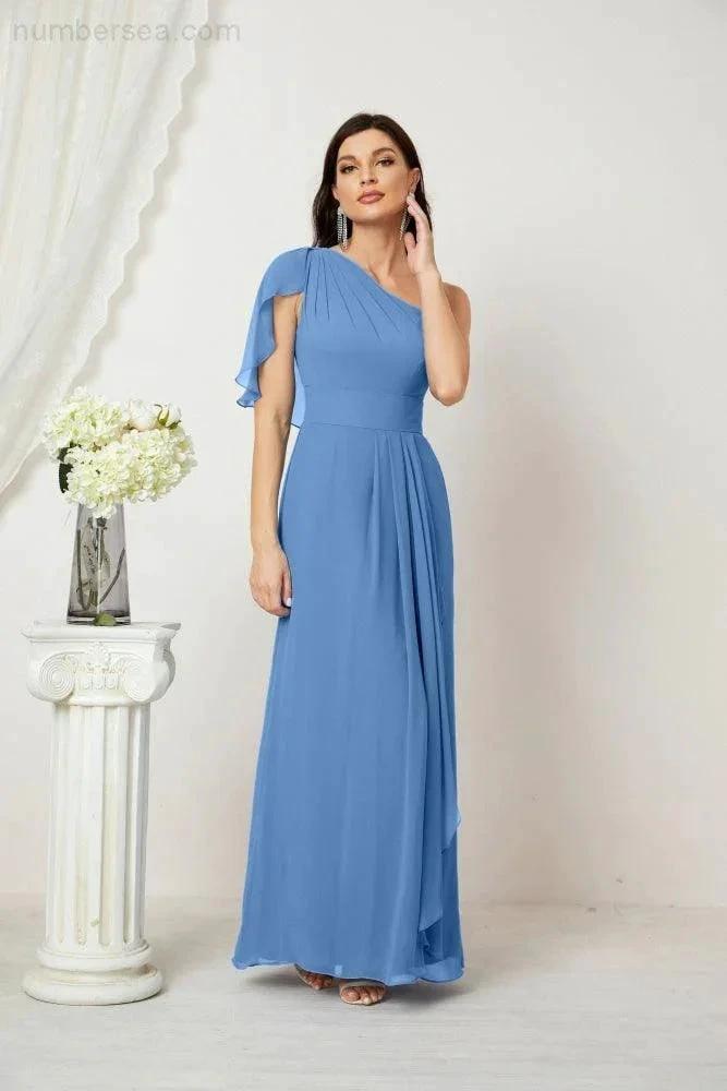 ZapDress  Chiffon Ruffled One Shoulder Long Bridesmaid Dresses A-line Formal Evening Gown Side Split 2809 (ZD17049)