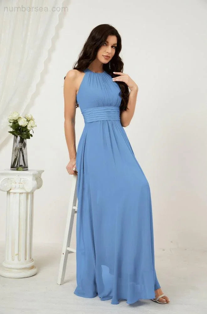 ZapDress Formal Party Gown Dress Chiffon Halter Long Sleeveless Bridesmaid Dresses 2802 (ZD16960)