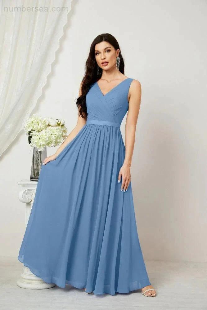 Women's Chiffon Long Bridesmaid Dresses A line Sleeveless Formal Prom Gown for Evening Party Homecoming Dresses 2808 (ZD16947)