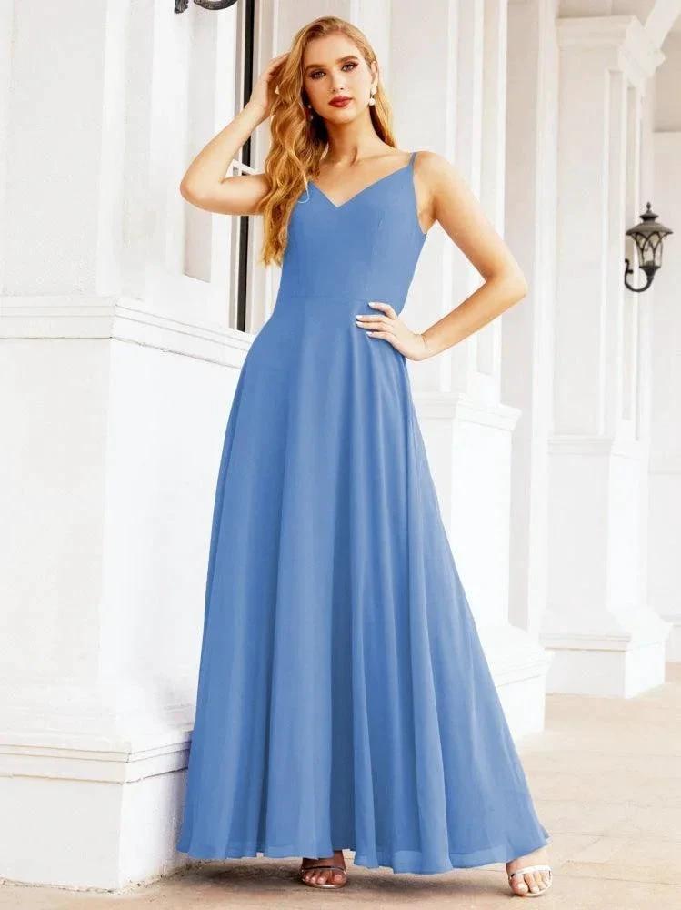 Numbersea Spaghetti Strap Bridesmaid Dresses V Neck Butterfly Back Fromal Evening Party Prom Gown 28036 by numbersea