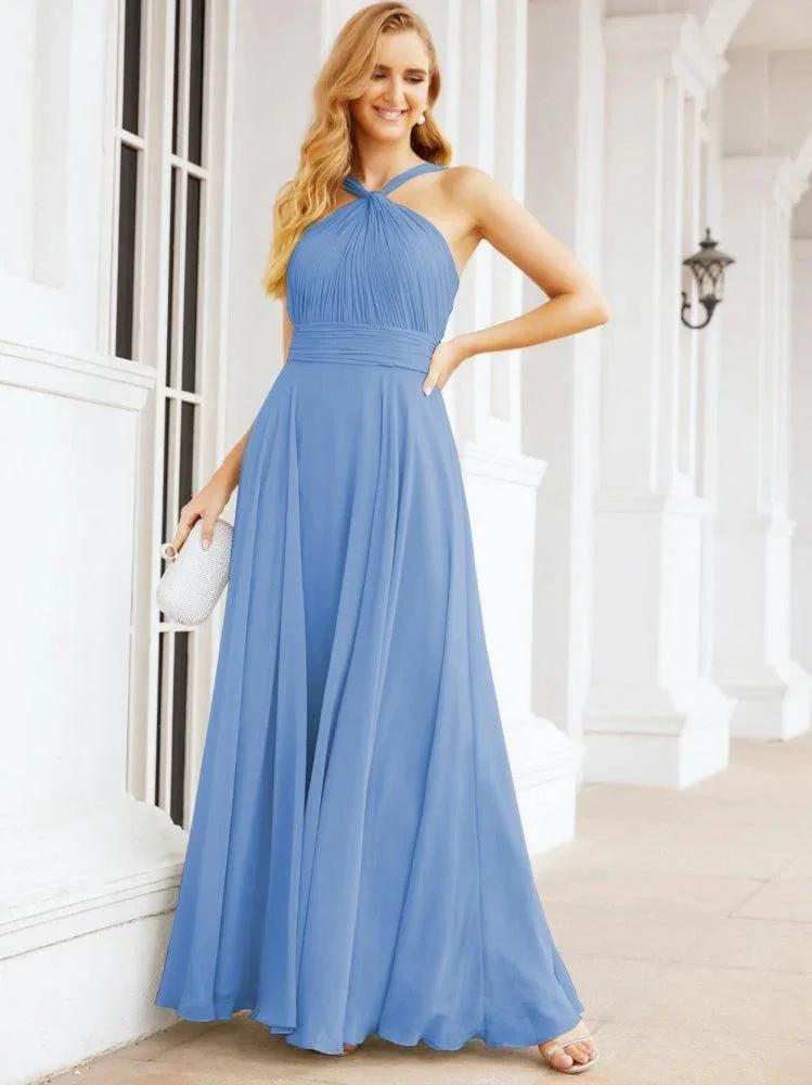 Numbersea Crisscross Halter Bridesmaid Dresses for Party Wedding Evening Prom Maxi Ball Gowns 28053 by numbersea