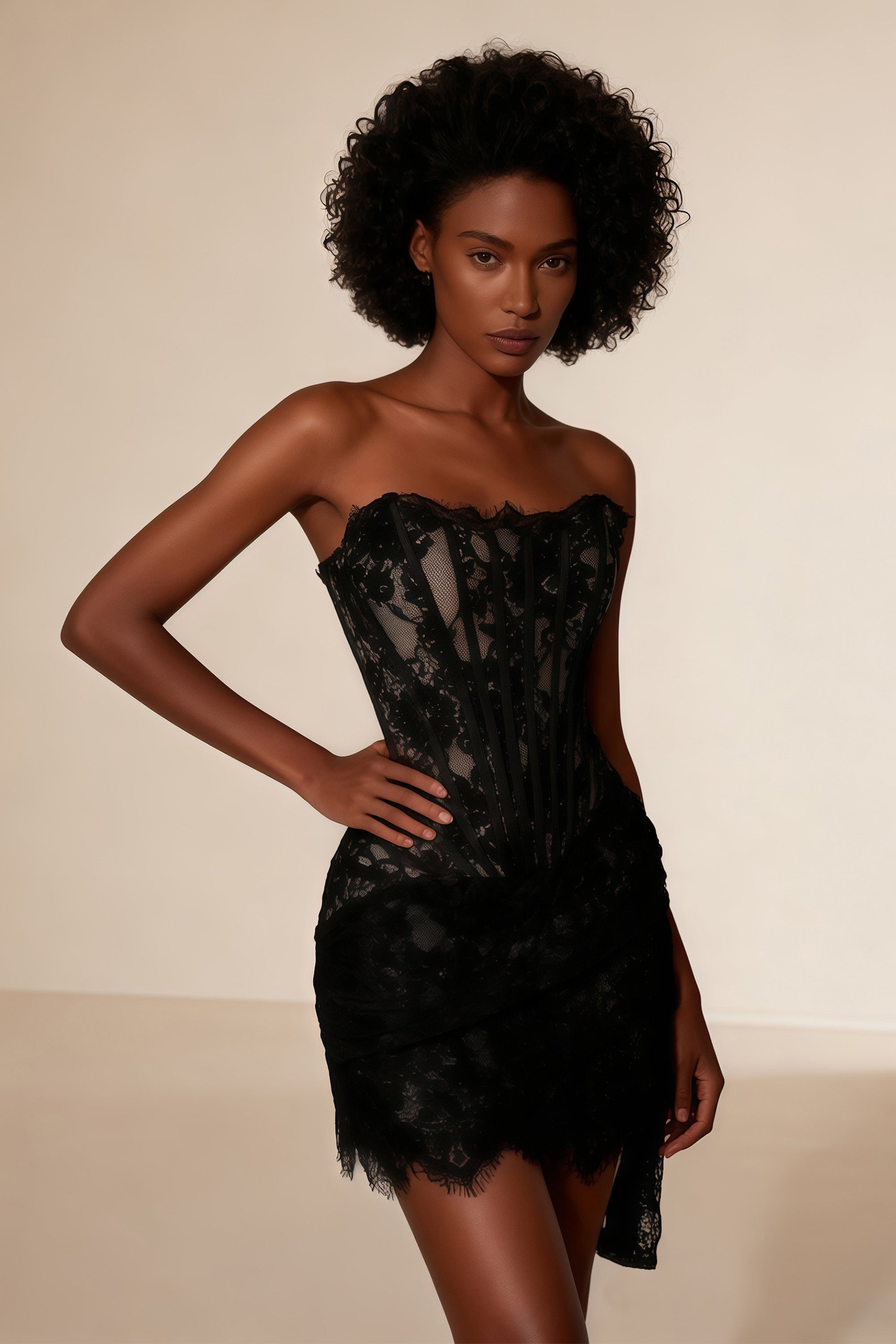 Strapless Corset Boning Lace Overlay Mini Party Dress